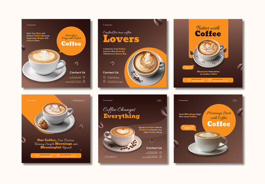 Coffee Social Media Post Template Set for Cafe and Restaurant Marketing