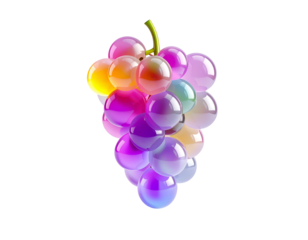 A rendered bunch of glossy grapes in a rainbow of colors, on black