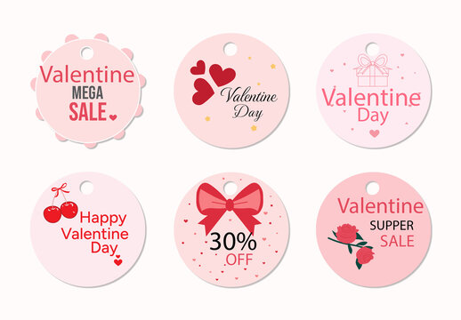 Valentine's Day Circular Gift Tags Label Set