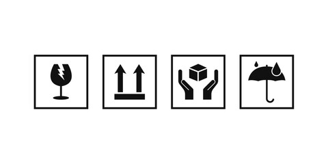 Fragile handling symbols for careful transportation and logistics