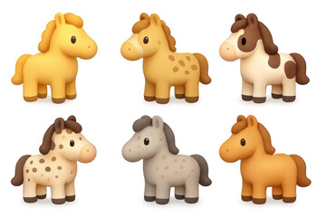 Fototapeta premium Cute cartoon horse icons set on gradient background for digital design and print use
