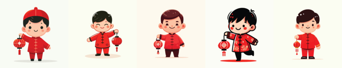 vector of a little boy standing hold a Chinese New Year lantern © My_Vector