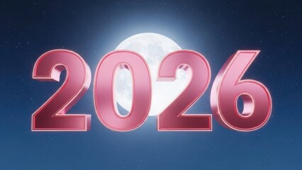 3D Metallic Pink new year 2026 Full Moon and Stars 