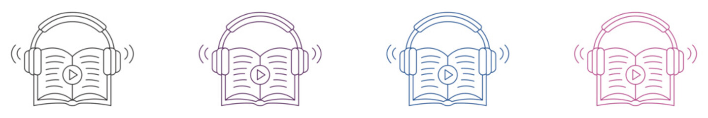 Audiobook icon set, education and school, book with headphones sign . Vector illustration.