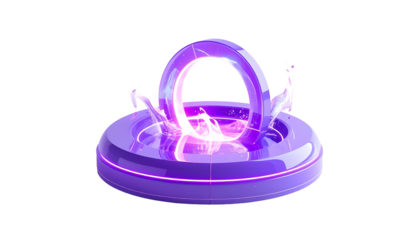 Abstract purple portal ring on a round platform, glowing bright
