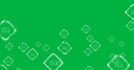 Animation of 6g text on multiple white diamonds on black background