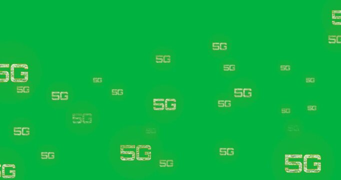 Animation of 5g text on multiple orange bubbles on black background