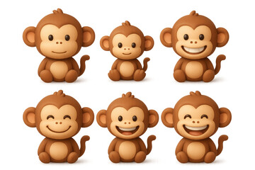Obraz premium Cute cartoon monkeys with expressive faces for kids' design project
