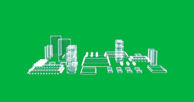 Animation of 3d circuit board diagram on white background