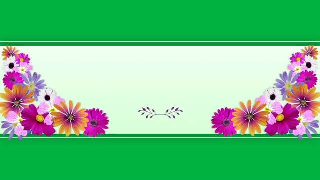 Animation of green card with copy space and flowers on white background