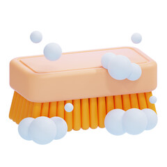 PNG 3D Cleaning Brush with Soap and Bubbles Icon Isolated on a White Background