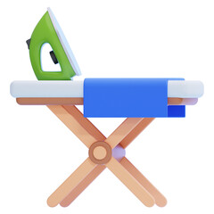 PNG 3D Ironing Board with Clothes Iron Icon Isolated on a White Background