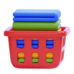 PNG 3D Basket of Fresh Folded Laundry Icon Isolated on a White Background