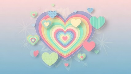 Colorful heart illustration with multiple layers and surrounding hearts