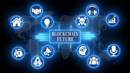Blockchain Technology Concept with Glowing on Map Future Innovation and Security digital security glowing financial technology - Powered by Adobe