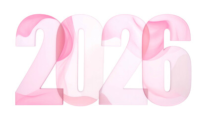 Stylized, ethereal pink numbers of the year 2026 against a stark black