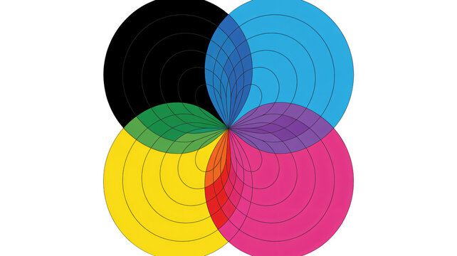 CMYK Color Model Overlapping Circles in Vibrant Colors with Gradient Effect on White Background for Printing Industry