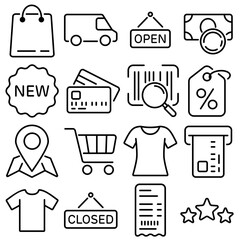 Shopping and E-commerce Essentials Icon Set Outline Style (Part 1)