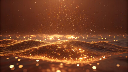 Ethereal golden shimmer and sparkle gracefully illuminating abstract wave forms