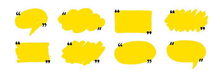 Text box frame set with quotation mark. Hand drawn marker brush stroke text speech message frame background. Quotation mark dialog speech, square, chat banner design template. Vector illustration