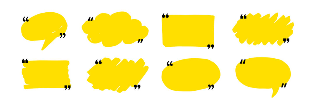 Text box frame set with quotation mark. Hand drawn marker brush stroke text speech message frame background. Quotation mark dialog speech, square, chat banner design template. Vector illustration