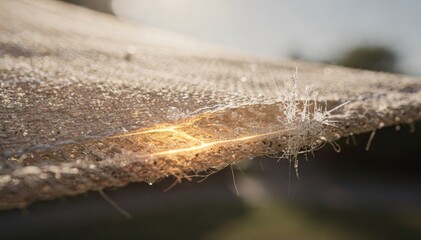 Closeup medium shot of a canopy textile equipped with innovative selfhealing layers recovering from scratches in a sunlit setting.