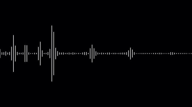 Audio visualiser- White audio waveform spectrum animation on black background. Line audio wave visualization. Animated sound wave spectrum. Music sound wave animation. White audio wave spectrum.
