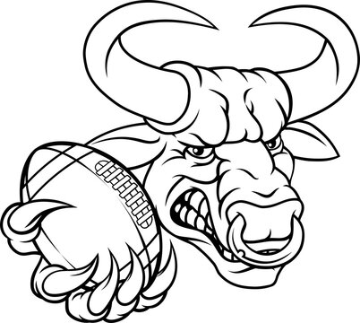 A bull or Minotaur monster longhorn cow angry mean American football mascot cartoon character. 