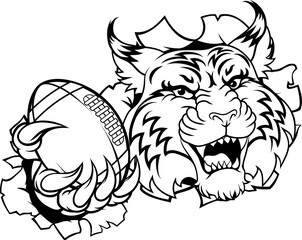 Obraz premium A wildcat or bobcat animal American football sports team cartoon mascot