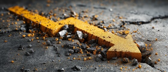 The financial crisis and market collapse are symbolized by the steep fall arrow striking and cracking the concrete floor.