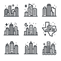 Houston skyline vector includes iconic city buildings in a linear style perfect for texanbased designs and print materials.