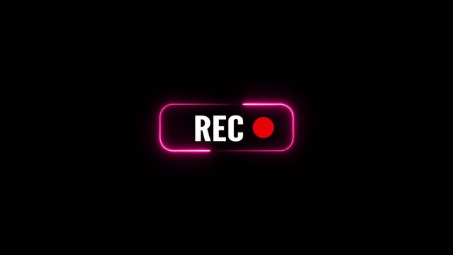 A striking of a white REC text and red recording dot within a rounded rectangle, highlighted by a vivid pink neon glow against a deep Generate title without using the word "Title:" before it
