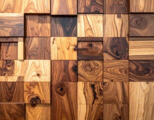 Wood panel relief of small dark stained cubes