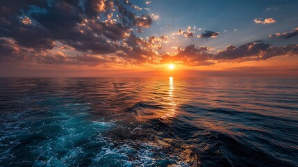 Serene ocean sunset with vibrant sky and gentle waves