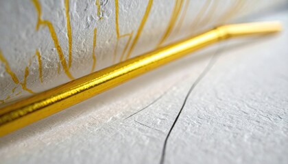 Textured white surface with golden rod and dark lines
