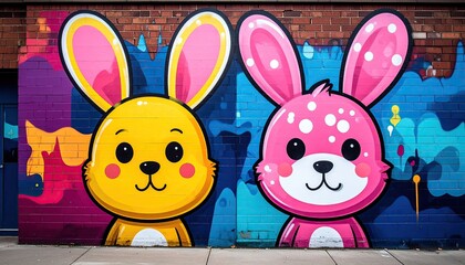 Cartoon bunny duo street art