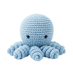 Cute light blue crocheted octopus on transparent background © BTG