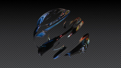 Abstract Blue Glass Shards with Metallic Reflections on Dark Background