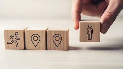 Hologram technology concept with wooden blocks on stock background