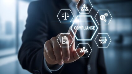 Hologram interface concept with businessman in modern office setting