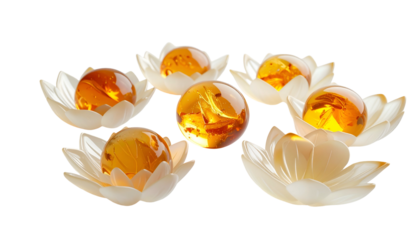 Orbs of golden light nestled in delicate lotus blossom holders