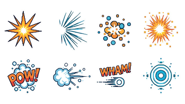 Comic style explosive elements and speech bubbles with dynamic text