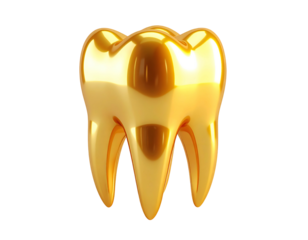 Shiny gold molar isolated on black background, 3D rendering