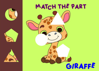 Match children educational game. Match parts of cartoon animal. Activity for preschool  kids