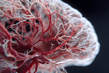 3D-rendered human brain with detailed neural connections and structures. Generative AI