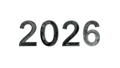 Digitized "2026" appears in dark grey against a black background