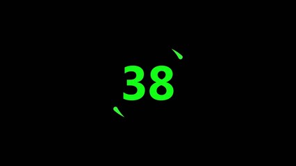 Bright green number thirty eight with small curved lines around it on a Generate title without using the word "Title:" before it. black background thirteight thirty-eight