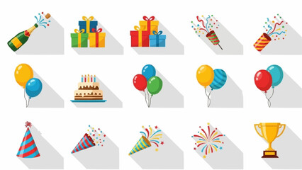 Collection of festive celebration icons and symbols.