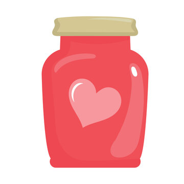 Jar with a heart. Flat vector clipart, illustration with isolated background.