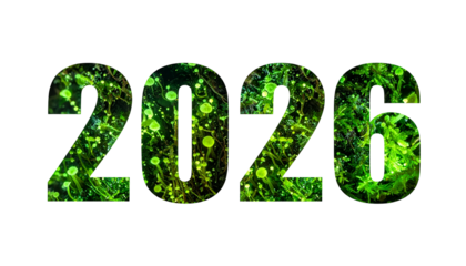 Green floral texture fills the numbers 2026 against a black background